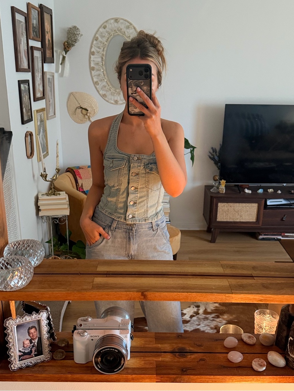Light Denim Halter Crop Top